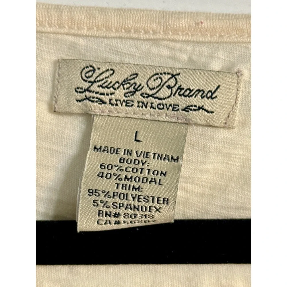 Lucky Brand Lace Front Top Women Large Cream Boho Henley Romantic Casual